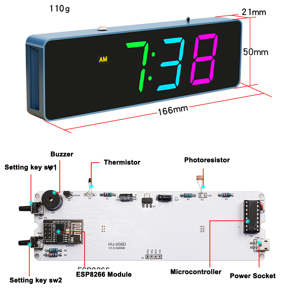 ESP8266 IoT Colorful WiFi Cloc - Diy Electronics Com review and price