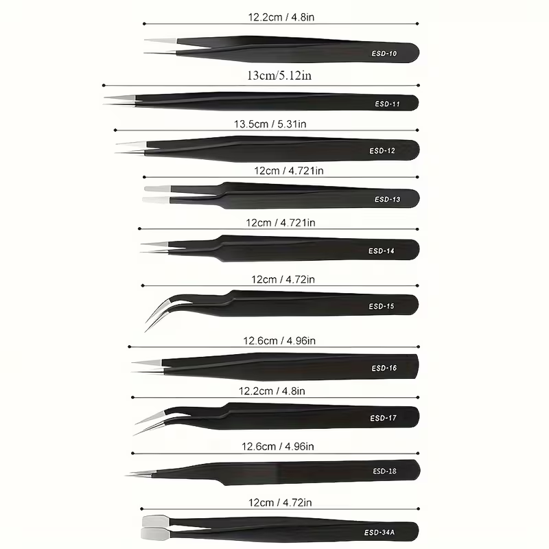 10Pcs ESD Anti‑Static Tweezers - Diy Electronics Com review and price