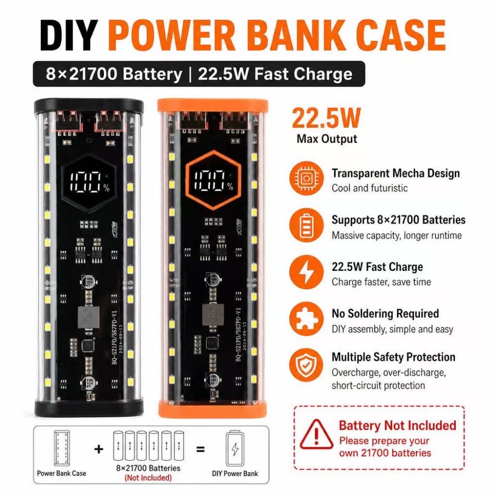 8*21700 Battery Case 22.5W Fas - Diy Electronics Hobby review and price